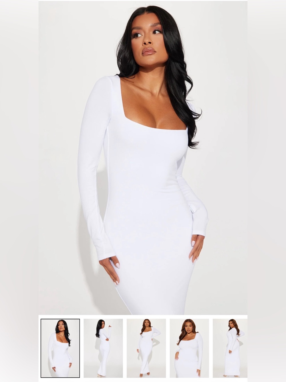 FashionNova White Square Neck Long Sleeve Bodycon Dress